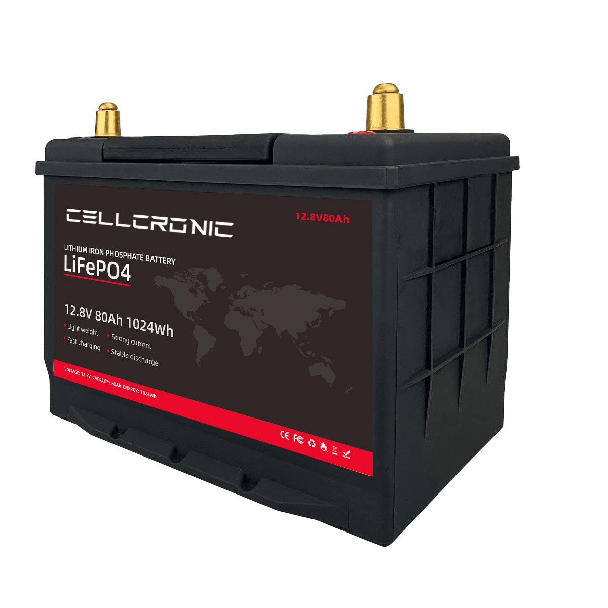 12V-80Ah-1024Wh LFP Battery - Cellcronic Inverter